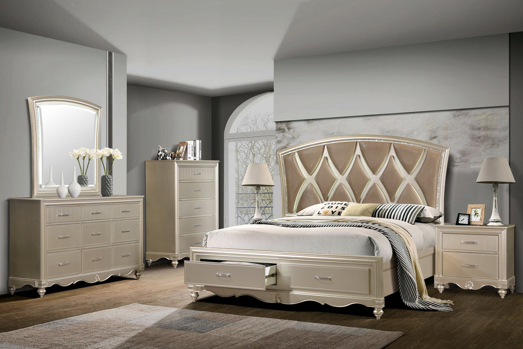 Faisal Transitional Style Queen Bed in Champagne finish Wood