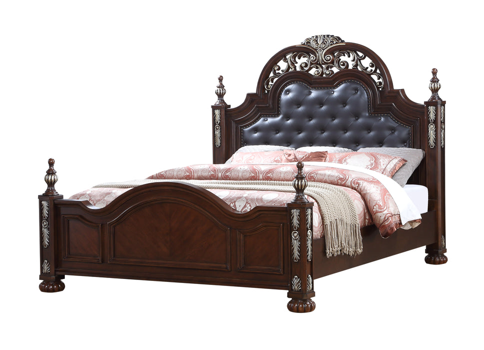 Rosanna Traditional Style Queen Bed in Cherry finish Wood