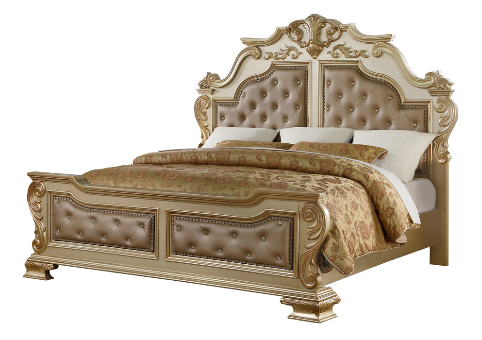 Miranda Transitional Style Queen Bed in Gold finish Wood