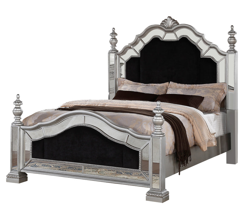 Pamela Transitional Style Queen Bed in Silver finish Wood