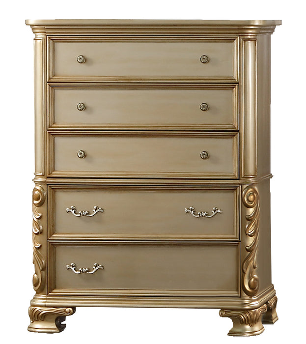 Miranda Transitional Style Chest in Gold finish Wood