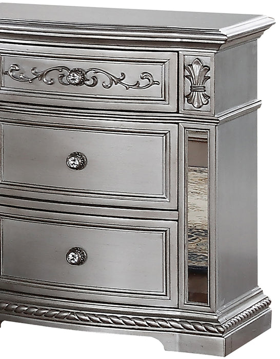 Pamela Transitional Style Nightstand in Silver finish Wood