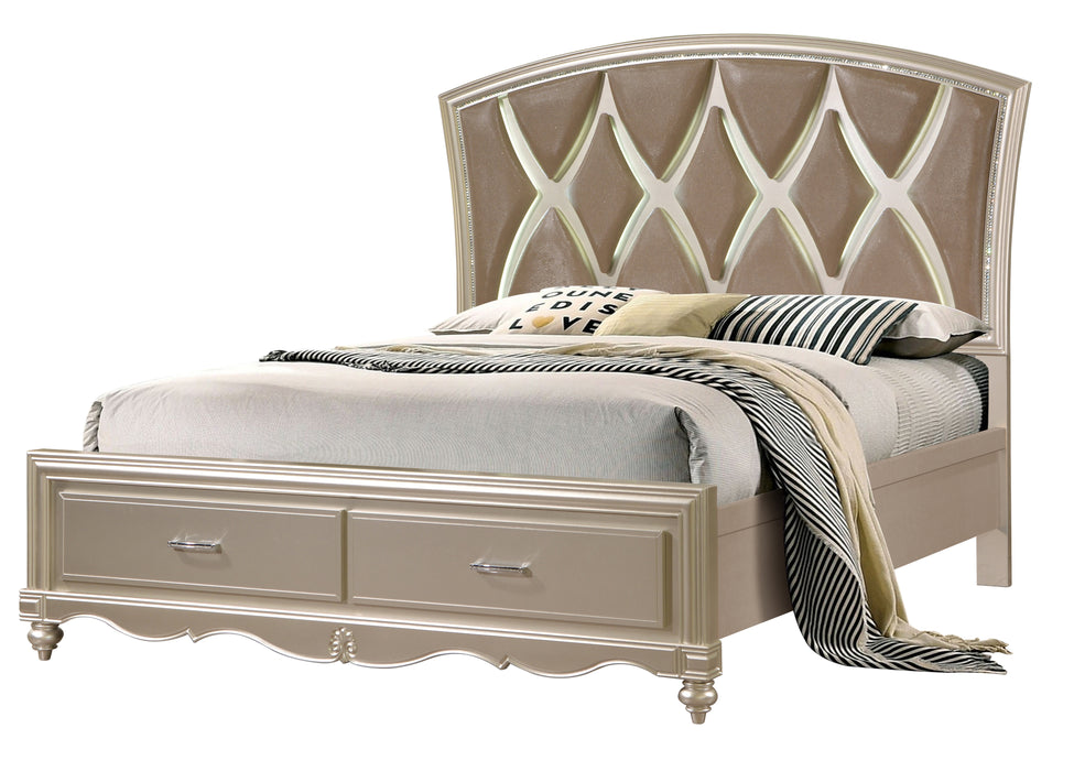 Faisal Transitional Style King Bed in Champagne finish Wood