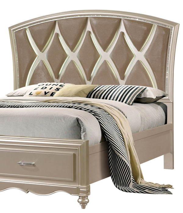 Faisal Transitional Style King Bed in Champagne finish Wood