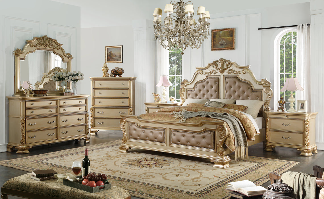 Miranda Transitional Style King Bed in Gold finish Wood