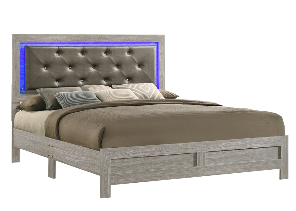 Yasmine White Modern Style King Bed in Gray finish Wood