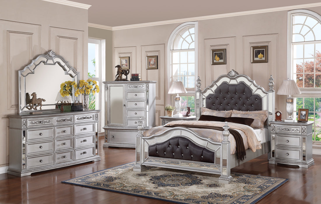 Pamela Transitional Style King Bed in Silver finish Wood