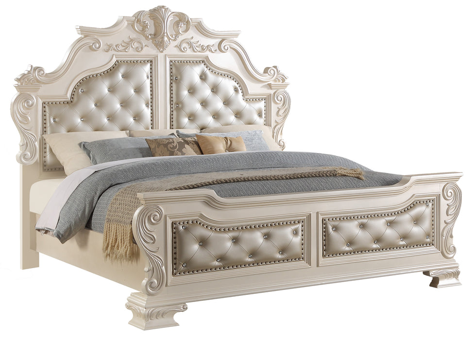 Victoria Traditional Style King Bed in Off-White finish Wood