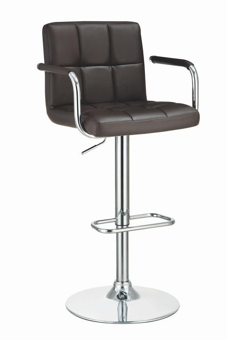 G121099 Contemporary Brown Faux Leather and Chrome Adjustable Bar Stool with Arms image