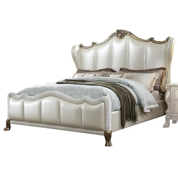Acme Furniture Dresden II King Bed in Pearl White PU & Gold Patina 27817EK image