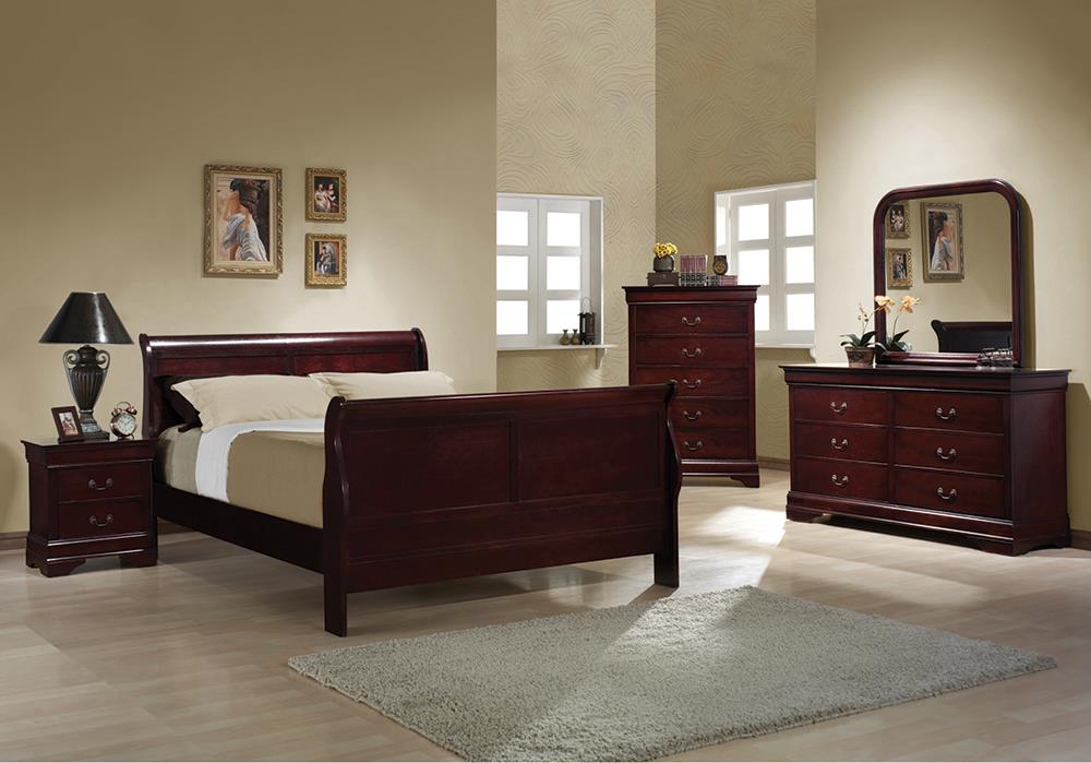 Louis Philippe Traditional Red Brown Sleigh Full Bed image