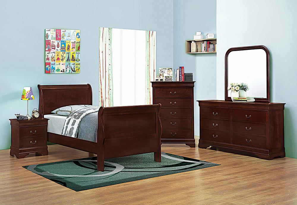 Louis Philippe Traditional Red Brown Sleigh Twin Bed image