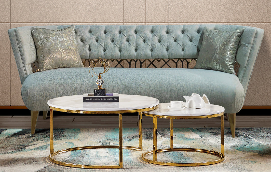 Naima Transitional Style Teal Sofa with Gold Finish