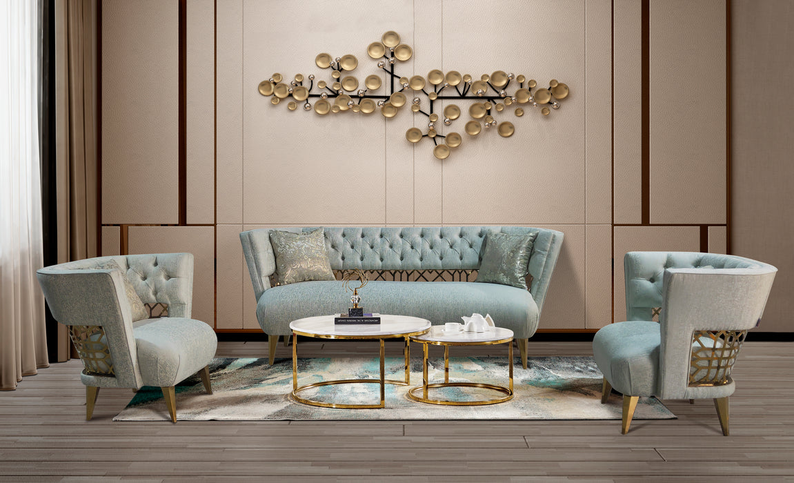 Naima Transitional Style Teal Sofa with Gold Finish