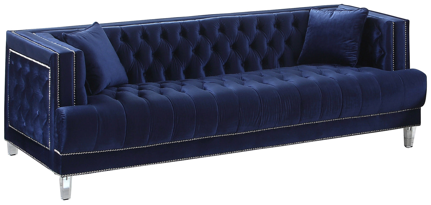 Kendel Blue Modern Style Navy Sofa with Acrylic Legs