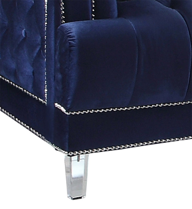Kendel Blue Modern Style Navy Sofa with Acrylic Legs