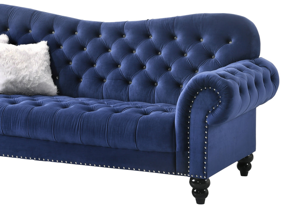Gracie Transitional Style Blue Sofa with Espresso Legs