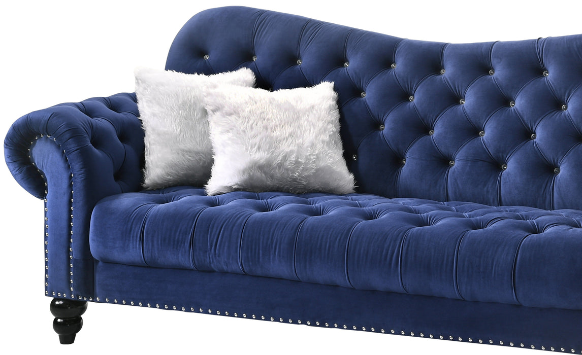 Gracie Transitional Style Blue Sofa with Espresso Legs