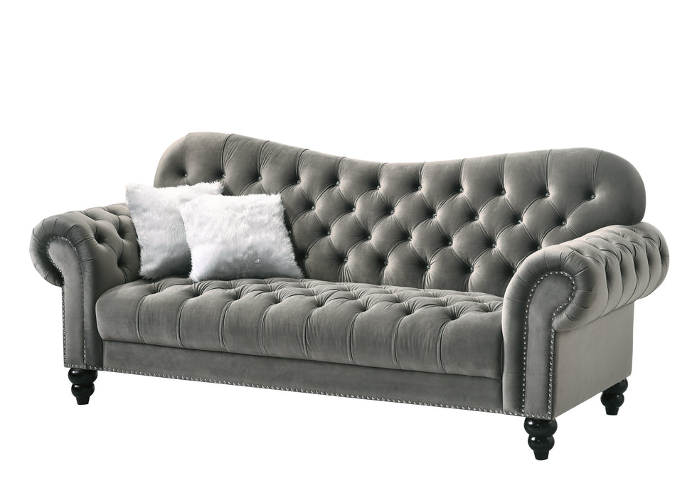 Gracie Transitional Style Gray Sofa with Espresso Legs