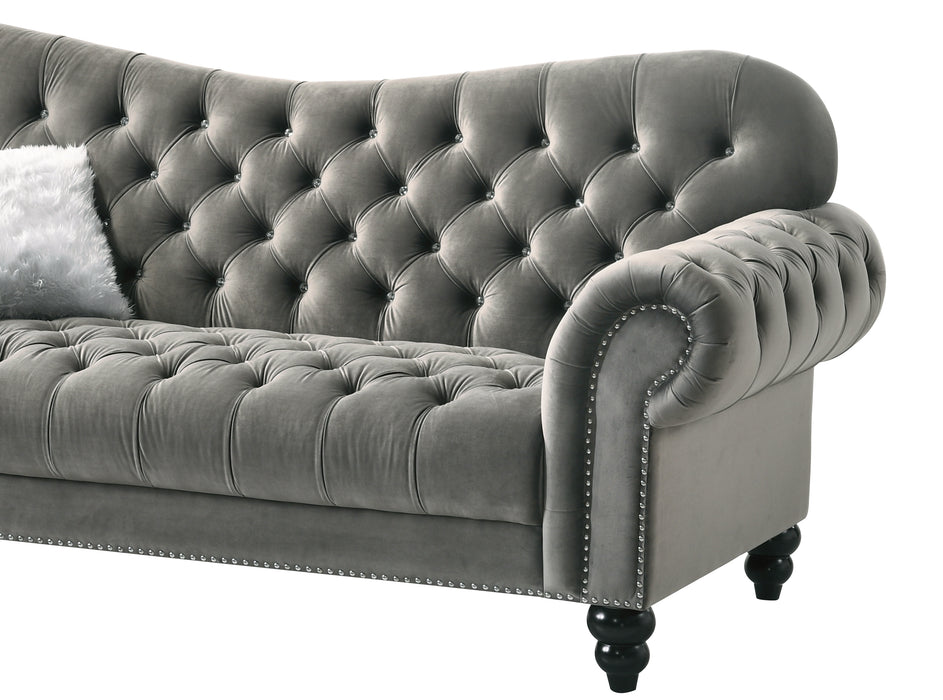 Gracie Transitional Style Gray Sofa with Espresso Legs