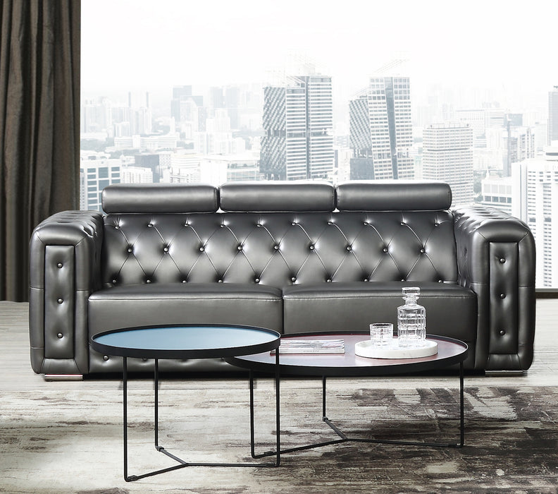 Charlise Modern Style Silver Sofa in Faux Leather