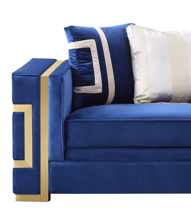 Lawrence Modern Style Navy Loveseat with Gold Finish