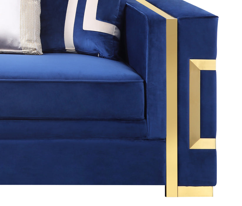 Lawrence Modern Style Navy Loveseat with Gold Finish
