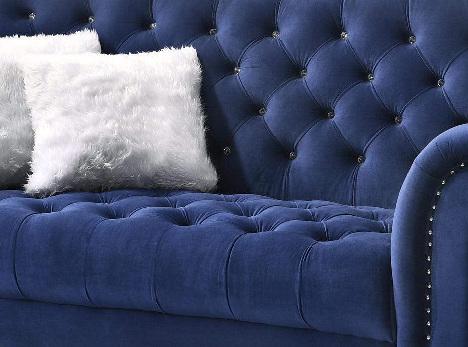 Gracie Transitional Style Blue Loveseat with Espresso Legs