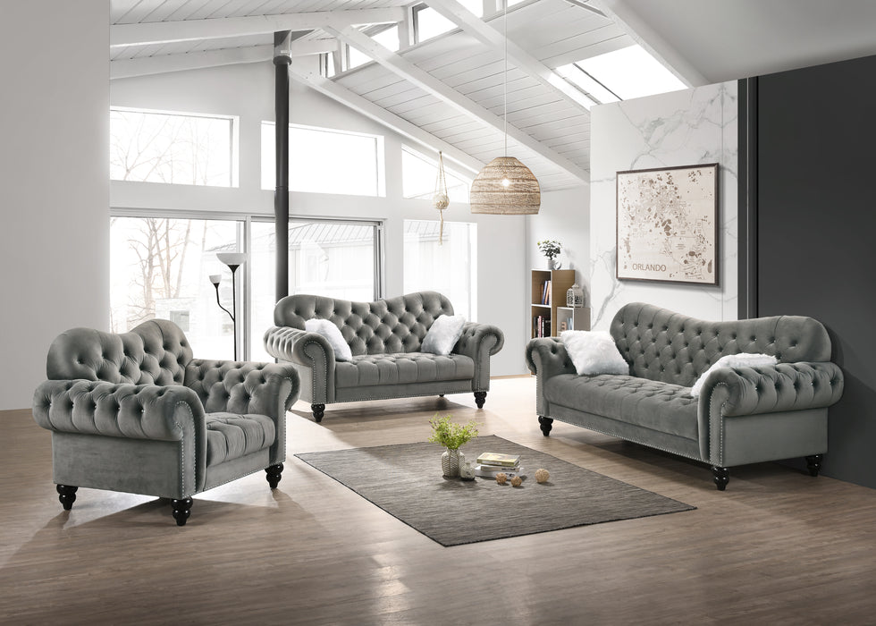 Gracie Transitional Style Gray Loveseat with Espresso Legs
