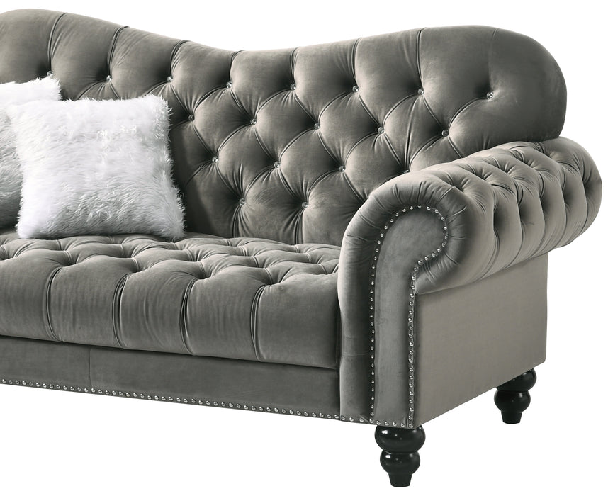 Gracie Transitional Style Gray Loveseat with Espresso Legs