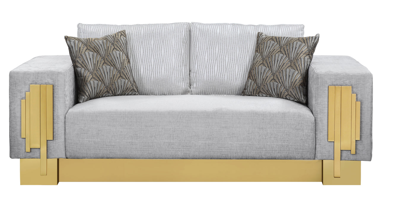 Megan Modern Style Gray Loveseat with Gold Finish