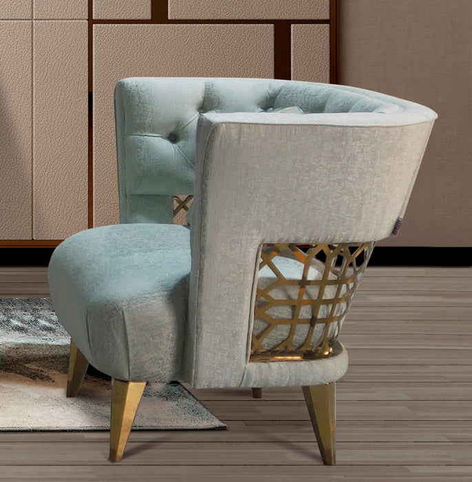 Naima Transitional Style Teal Chair with Gold Finish