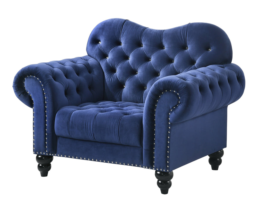 Gracie Transitional Style Blue Chair with Espresso Legs