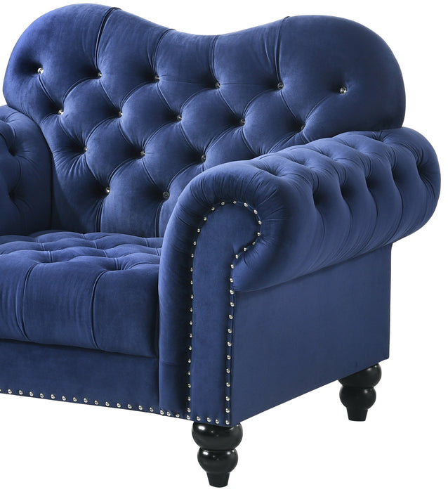 Gracie Transitional Style Blue Chair with Espresso Legs