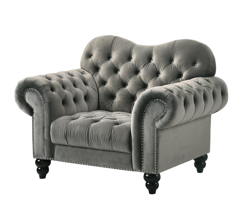 Gracie Transitional Style Gray Chair with Espresso Legs