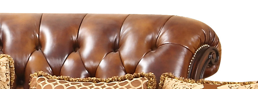 Linda Sectional Traditional Style Leather Sofa in Cherry Wood