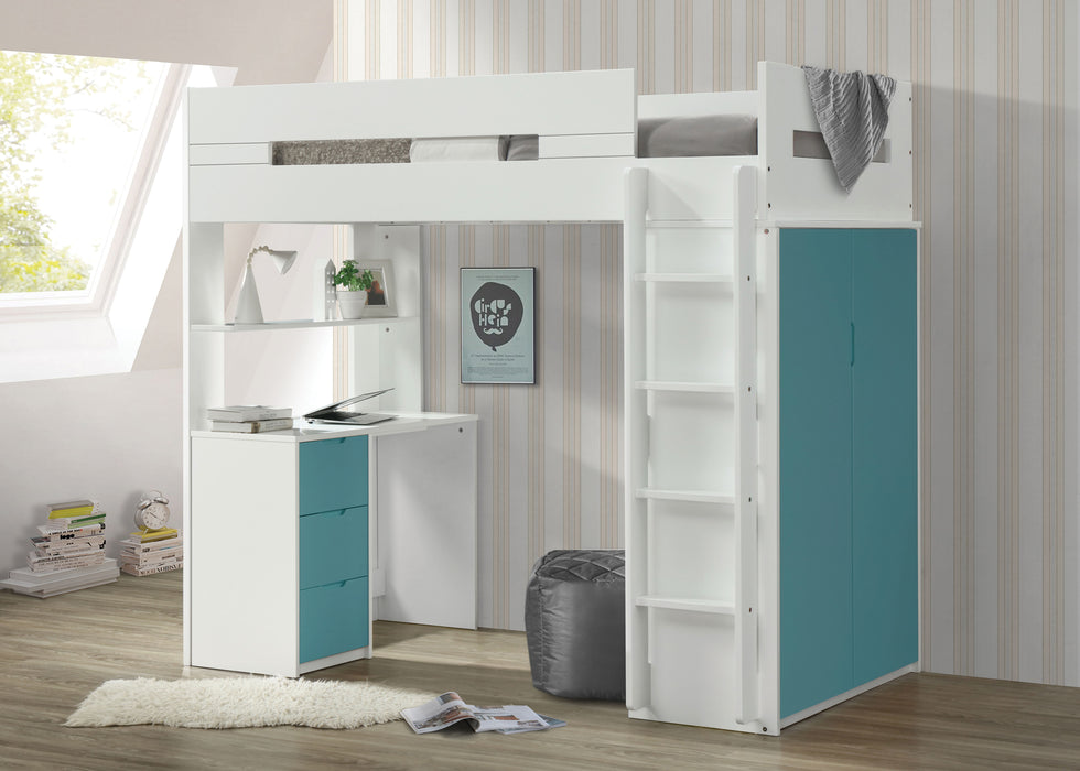 Nerice White & Teal Loft Bed image