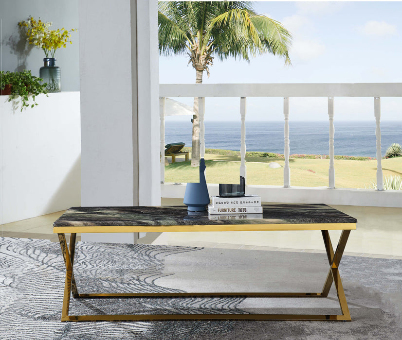 Ara Modern Style Marble Coffee Table with Metal Base