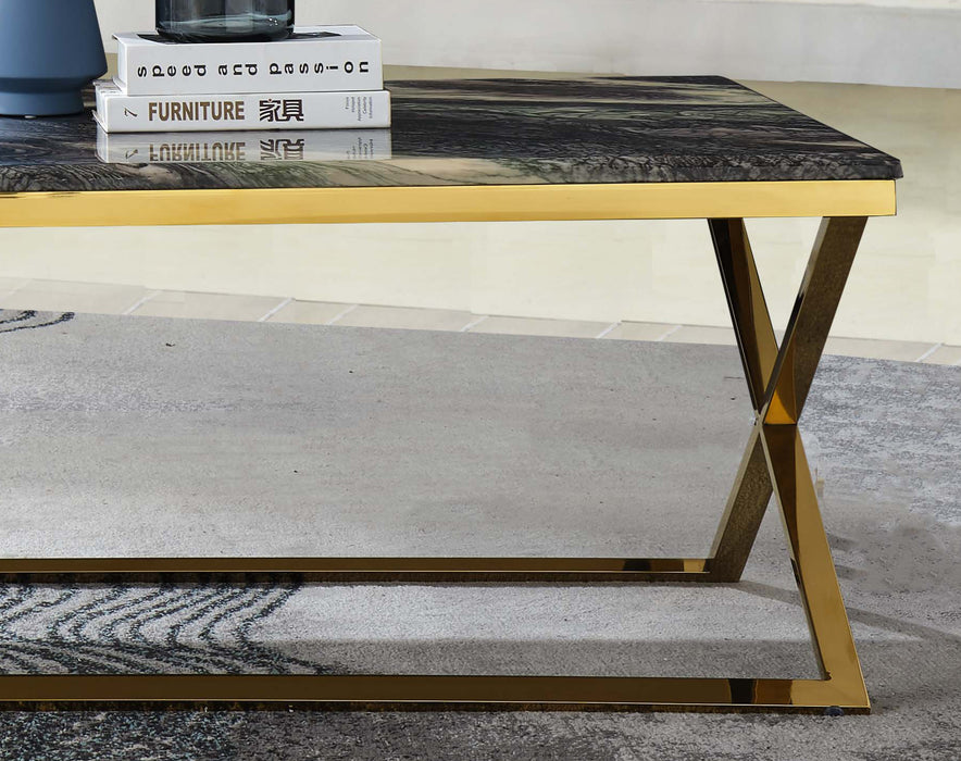 Ara Modern Style Marble Coffee Table with Metal Base