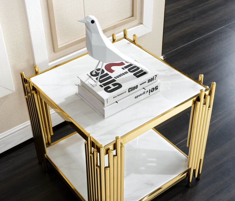 Jaden Modern Style Marble End Table with Metal Base