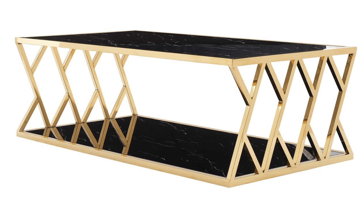 Leah Modern Style Marble Coffee Table with Metal Base