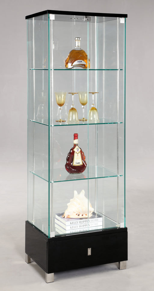 6628 CUR Contemporary Glass Curio w/ Shelves, Drawer & LED Lights image