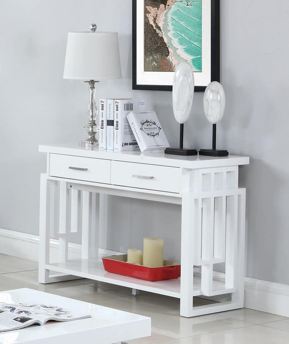 Transitional Glossy White Sofa Table image