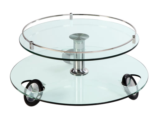 8178 Contemporary Two-Tier Rolling Round Glass Cocktail Table image