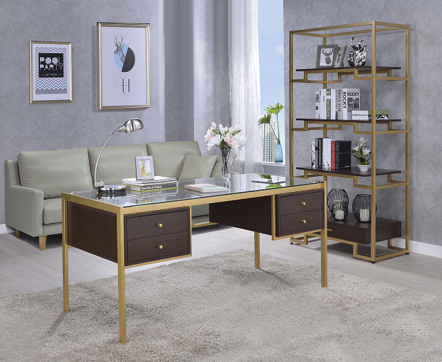 Yumia Gold Clear Glass Desk