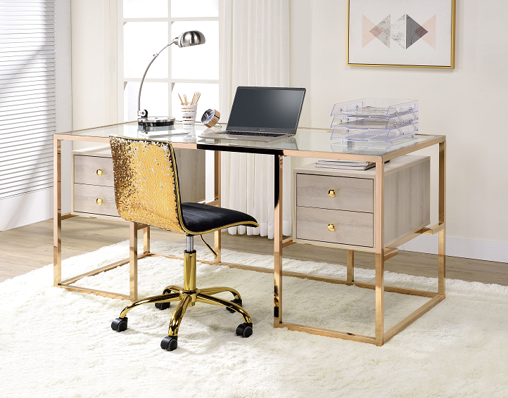 Huyana Clear Glass Gold Desk