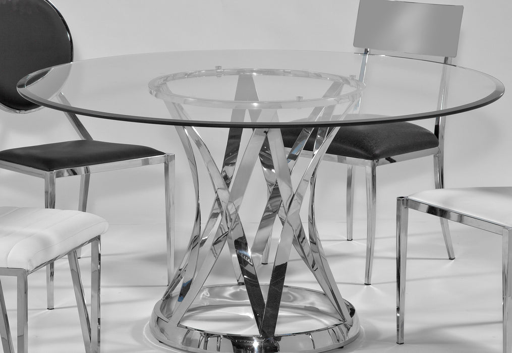 JANET W-GLASS TOPS Dining Table w/ Round Crackle Glass Top & Steel Base image