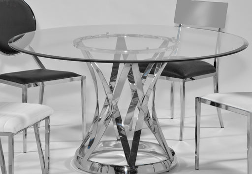JANET W-GLASS TOPS Dining Table w/ Round Crackle Glass Top & Steel Base image