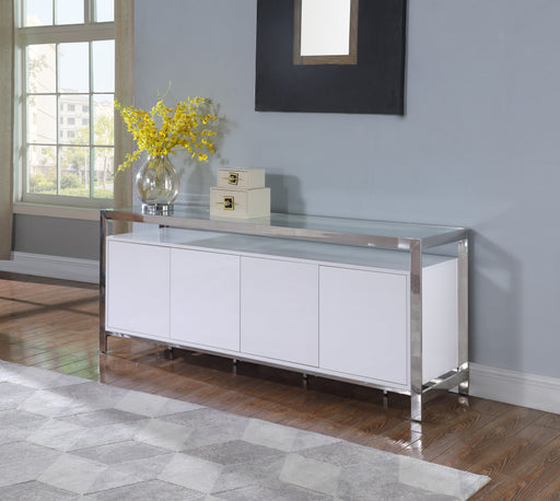 KRISTA-BUF Modern White Buffet w/ Stainless Steel & Tempered Glass Top image