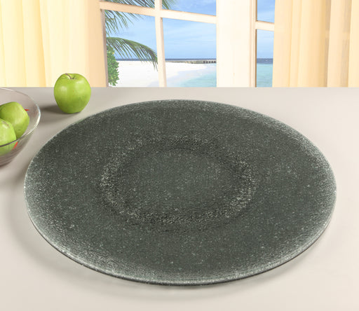 LAZY SUSAN 24� Round Gray Crackled Glass Lazy Susan image